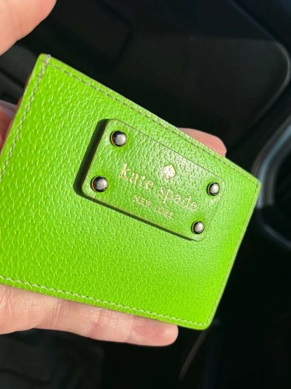 Kate Spade New York Lime Green Pebbled Leather Card Holder Wallet